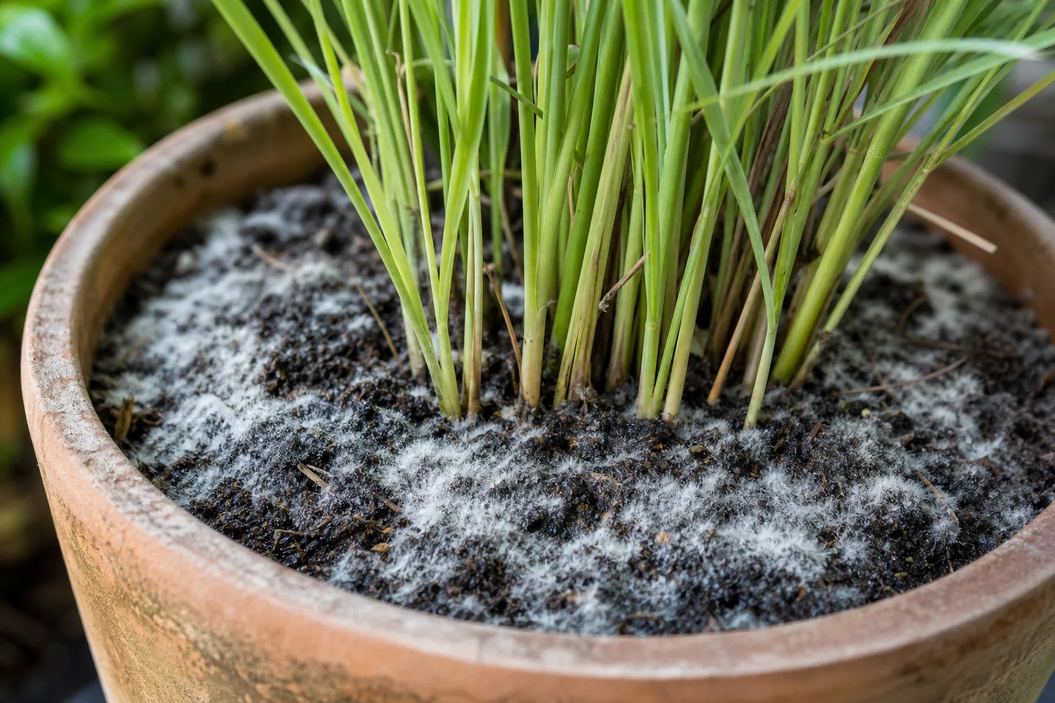 Mold on Soil on Lemongrass - visible symptom on the plant
