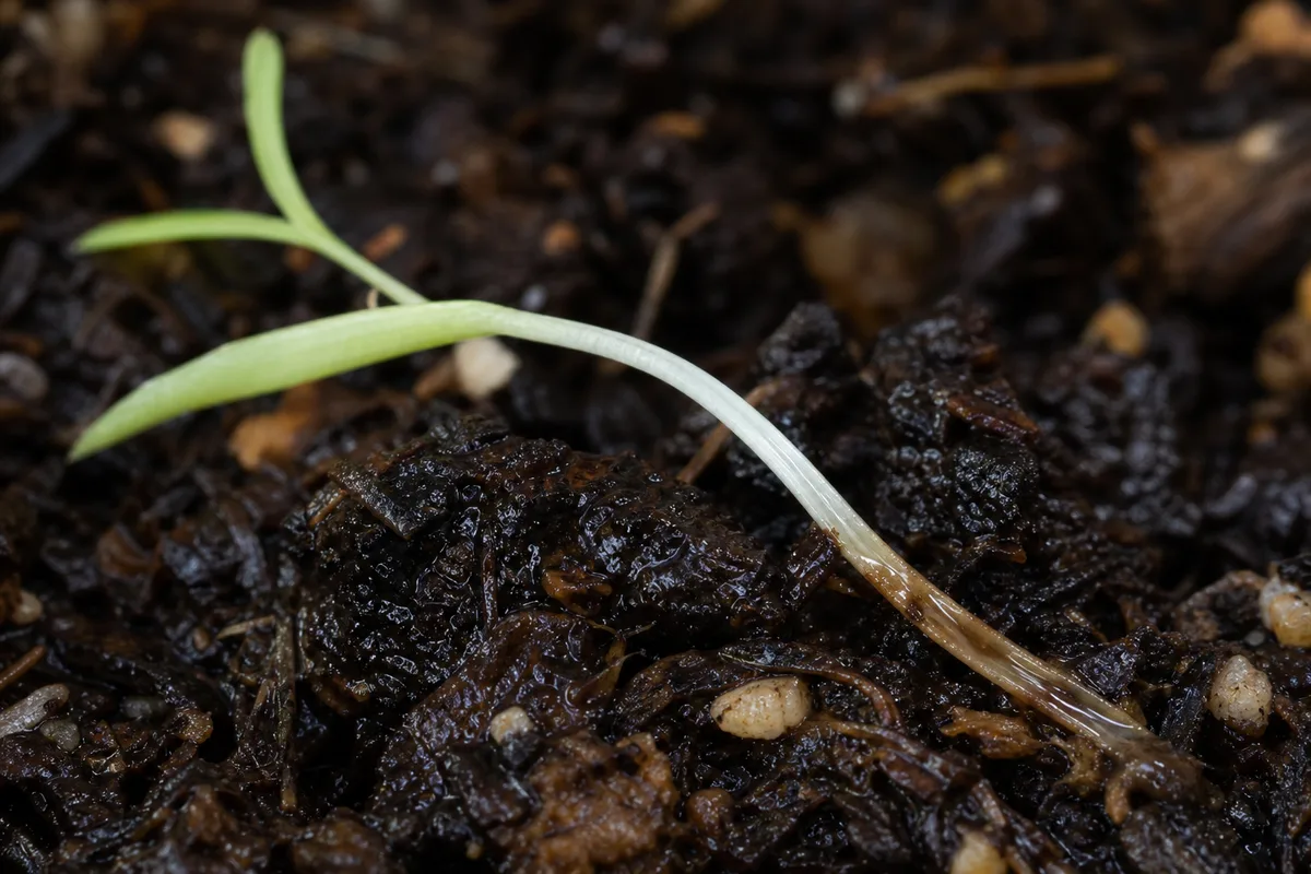 Close-up of Seedlings Falling Over on Lemongrass - diagnostic detail