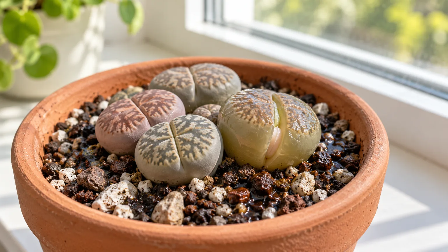 Overwatering on Lithops - translucent splitting leaf bodies
