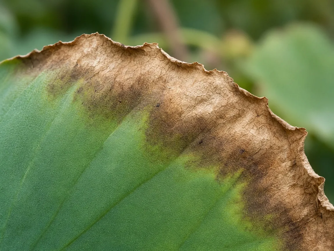 Close-up of brown tips on Lotus - diagnostic detail