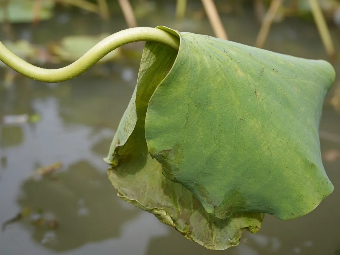 Close-up of drooping leaves on Lotus - diagnostic detail