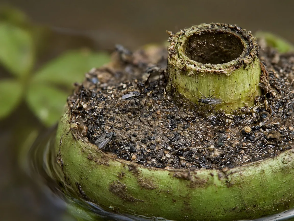 Close-up of fungus gnats on Lotus - diagnostic detail