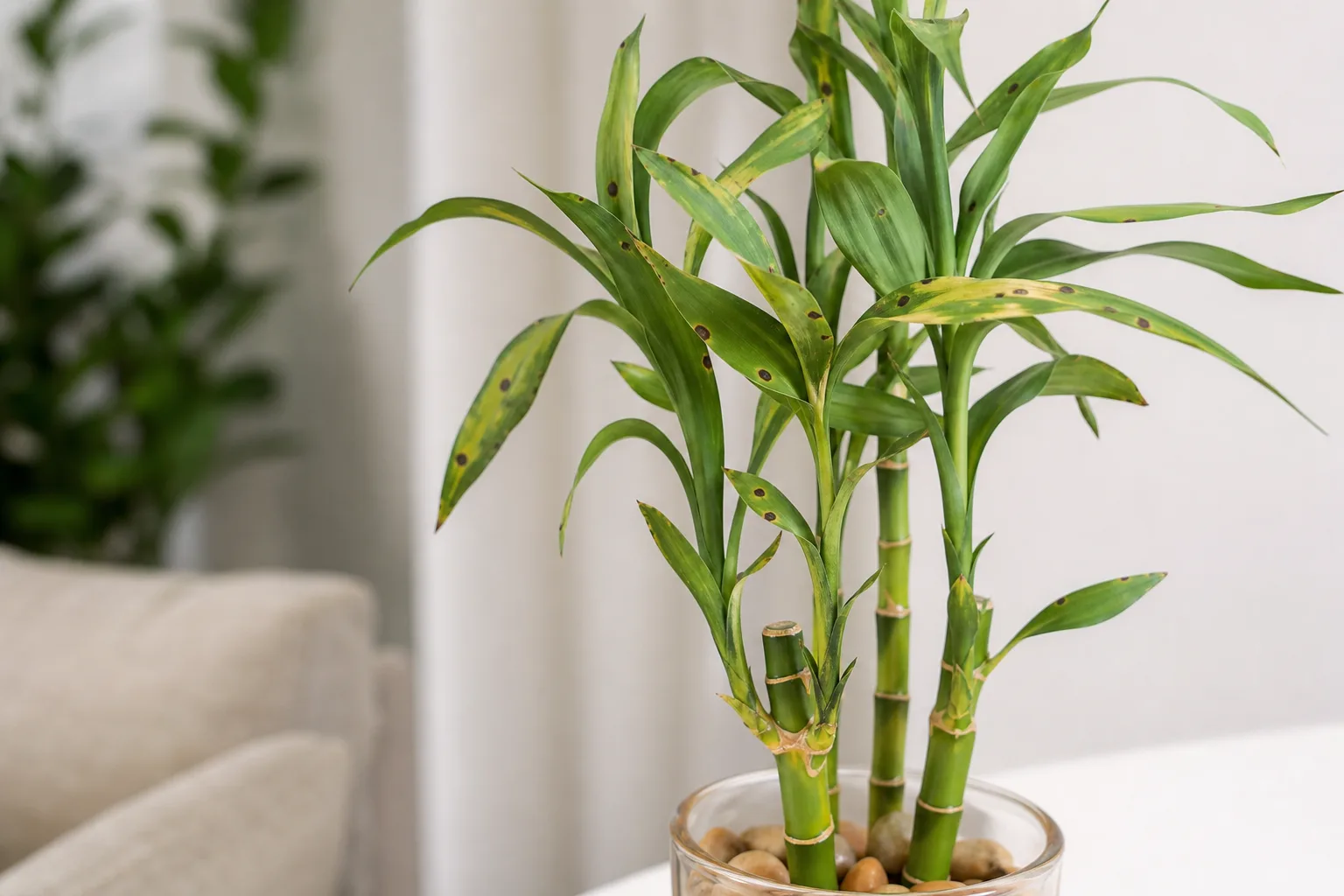 Black Spots on Lucky Bamboo - visible symptom on the plant