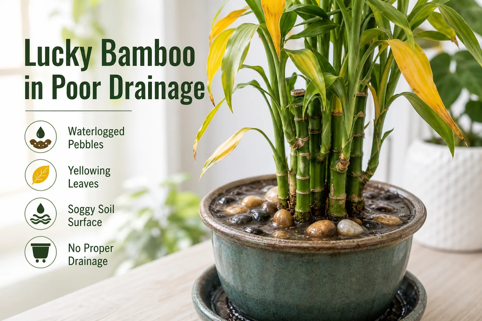 Poor Drainage on Lucky Bamboo - visible symptom on the plant