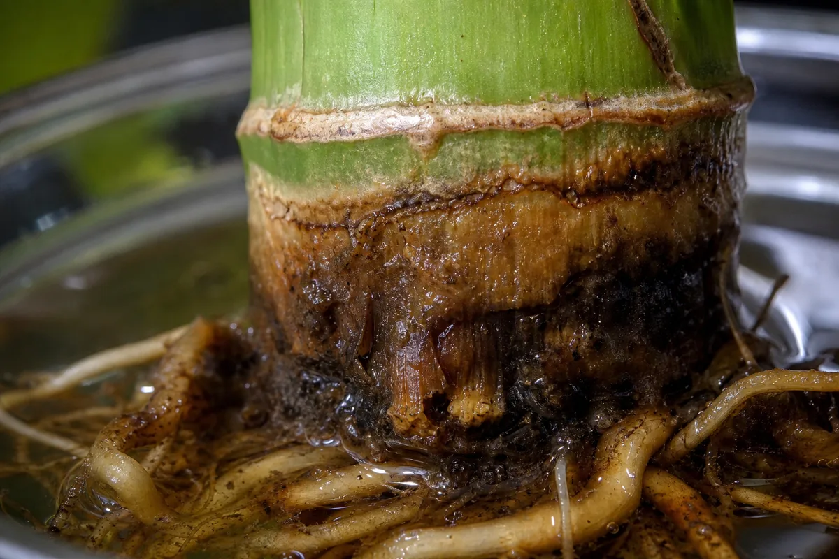 Close-up of Root Rot on Lucky Bamboo - diagnostic detail