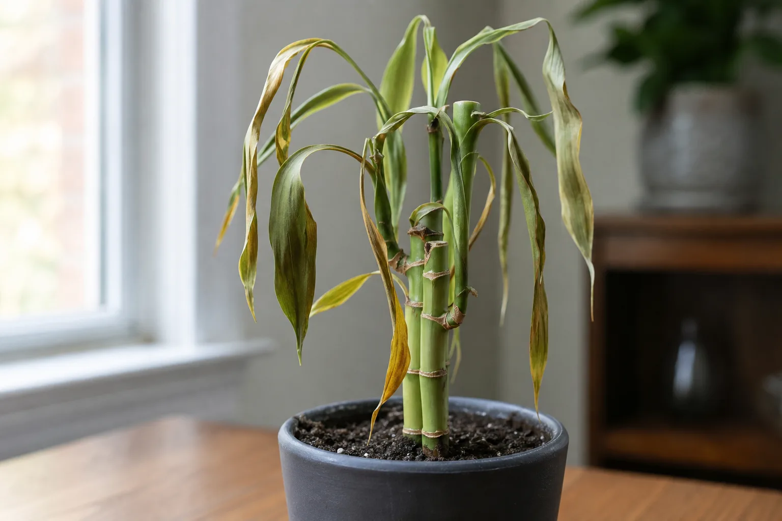 Transplant Shock on Lucky Bamboo - visible symptom on the plant