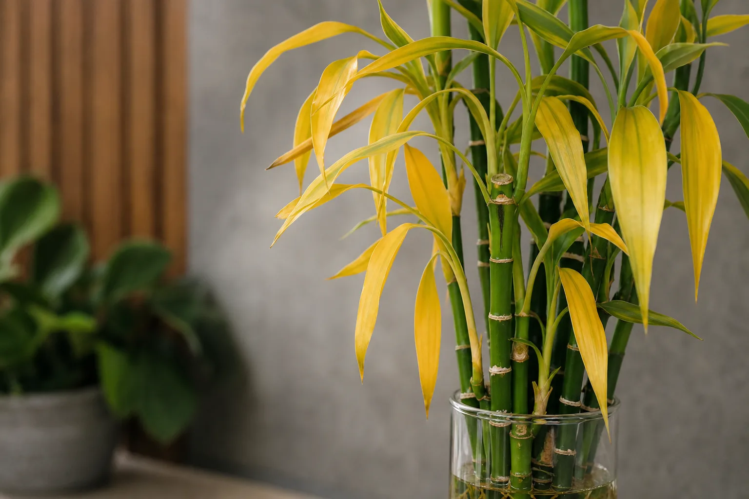 Yellow Leaves on Lucky Bamboo - visible symptom on the plant