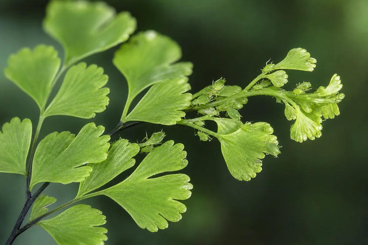 Close-up of Aphids on Maidenhair Fern - diagnostic detail