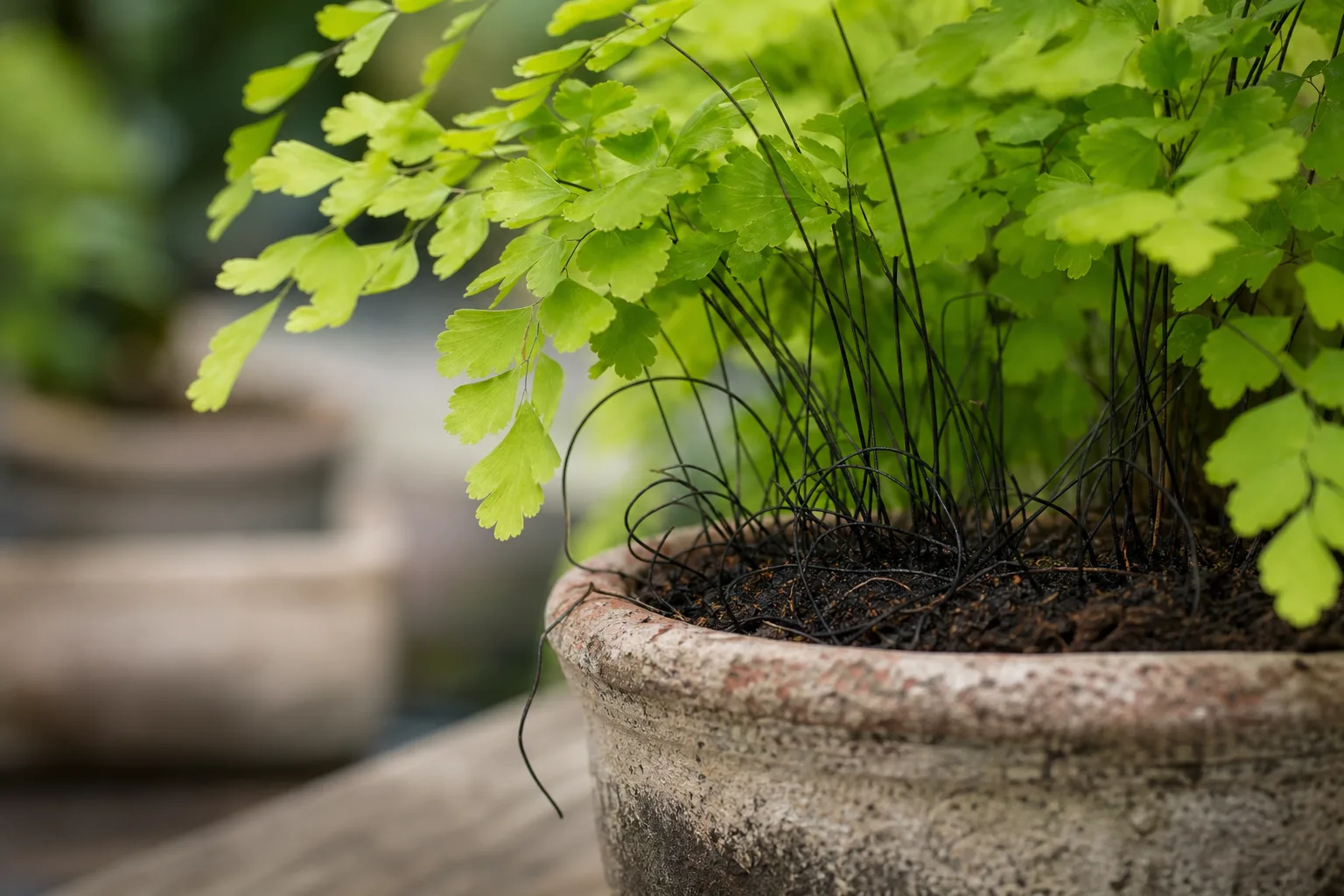 Exposed Roots on Maidenhair Fern - visible symptom on the plant