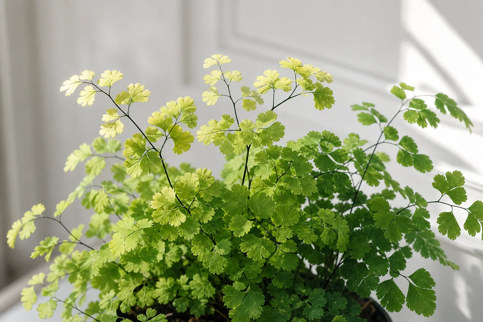 Iron Deficiency on Maidenhair Fern - visible symptom on the plant