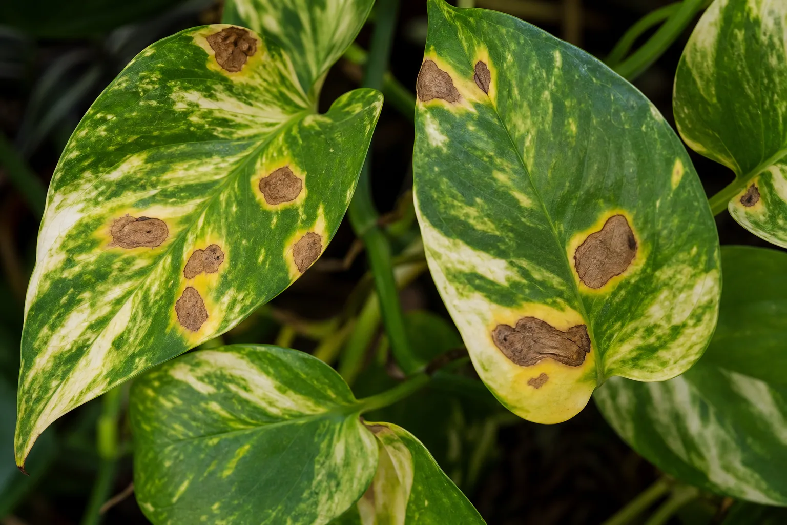 Leaf Spot Disease on Manjula Pothos - visible symptom on the plant