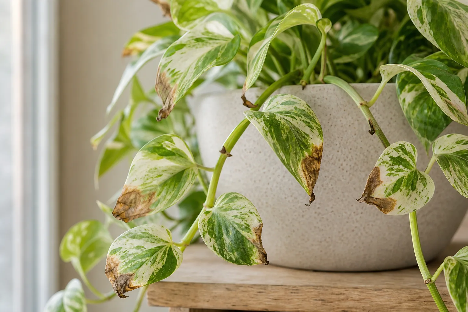 Low Humidity on Manjula Pothos - visible symptom on the plant