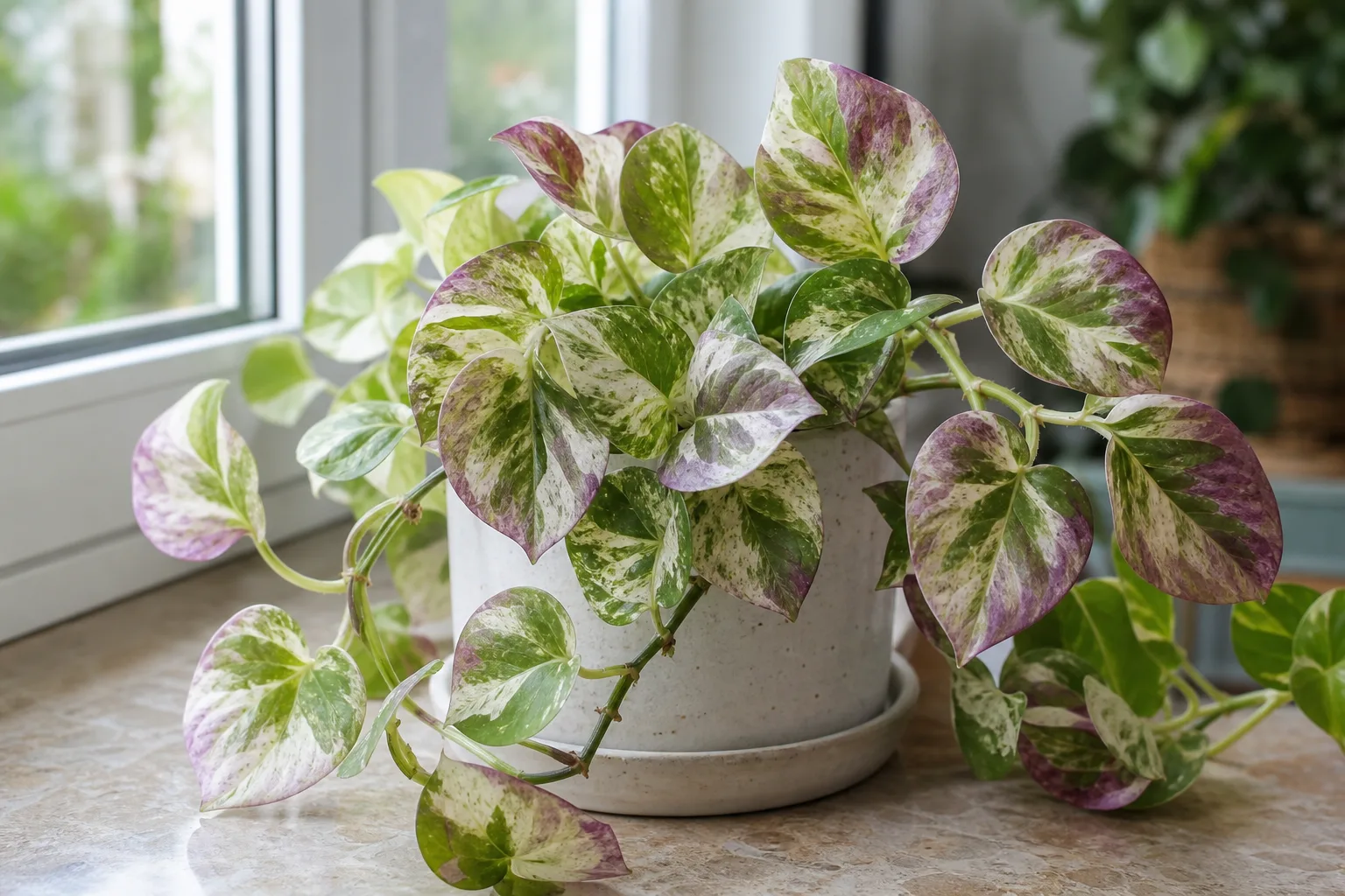 Purple Leaves on Manjula Pothos - visible symptom on the plant