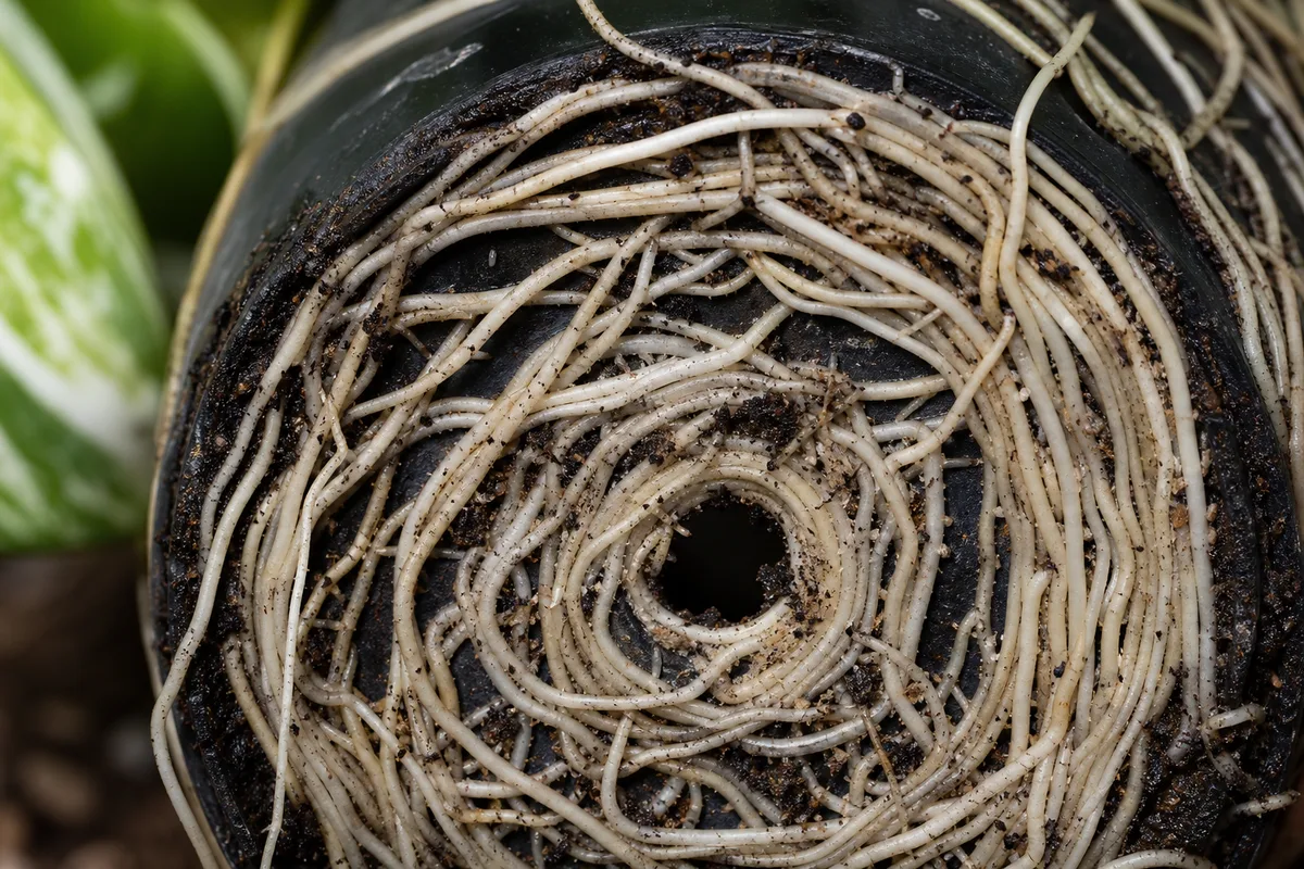 Close-up of Root Bound on Manjula Pothos - diagnostic detail