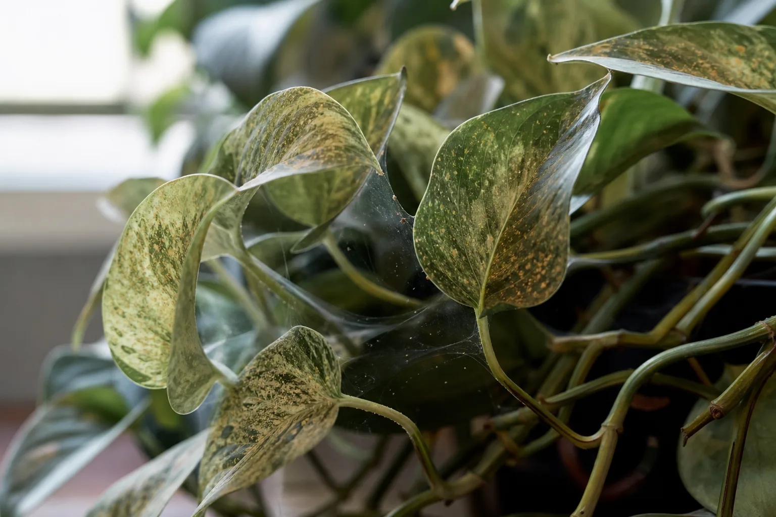 Spider Mites on Manjula Pothos - visible symptom on the plant