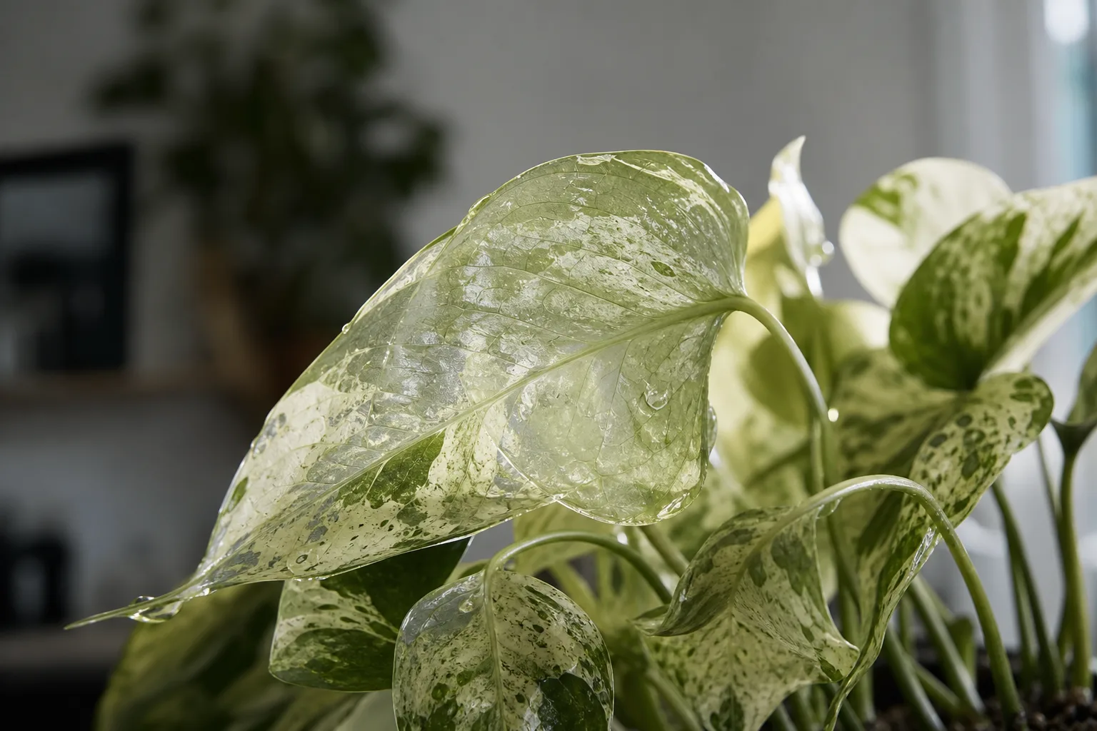 Transparent Leaves on Manjula Pothos - visible symptom on the plant