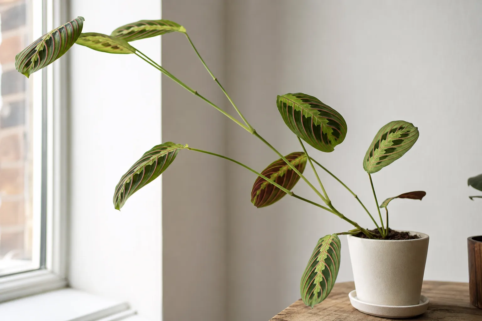 Leggy Growth on Maranta Leuconeura - visible symptom on the plant