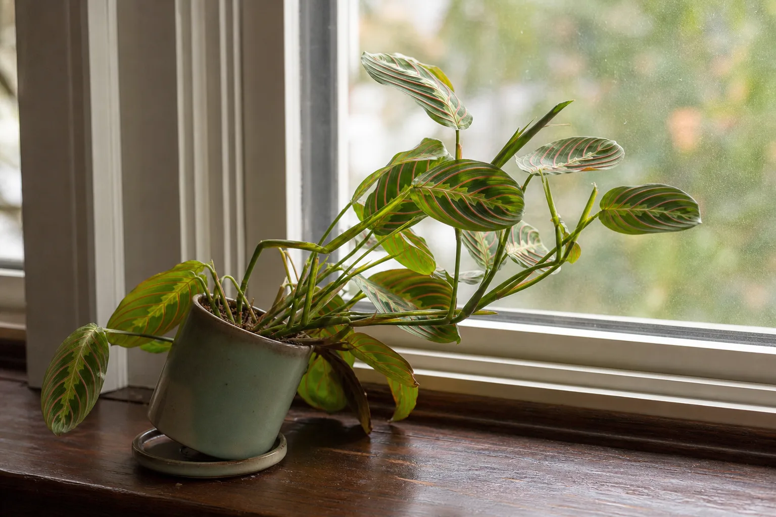 Plant Leaning on Maranta Leuconeura - visible symptom on the plant