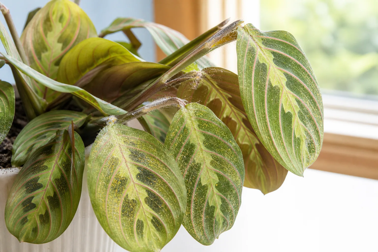 Spider Mites on Maranta leuconeura - visible symptom on the plant