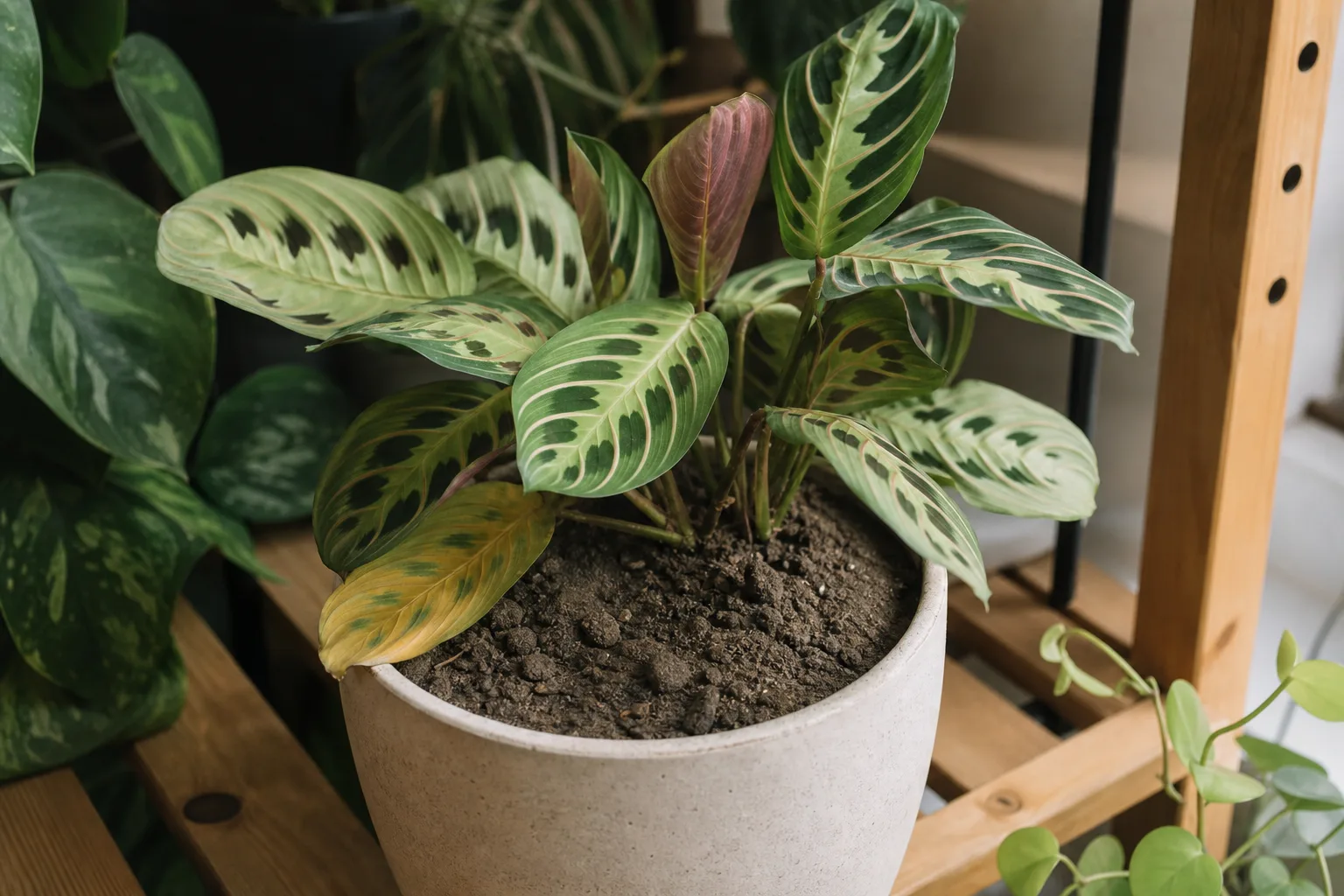Wrong soil mix symptoms on prayer plant for soil-mix planning