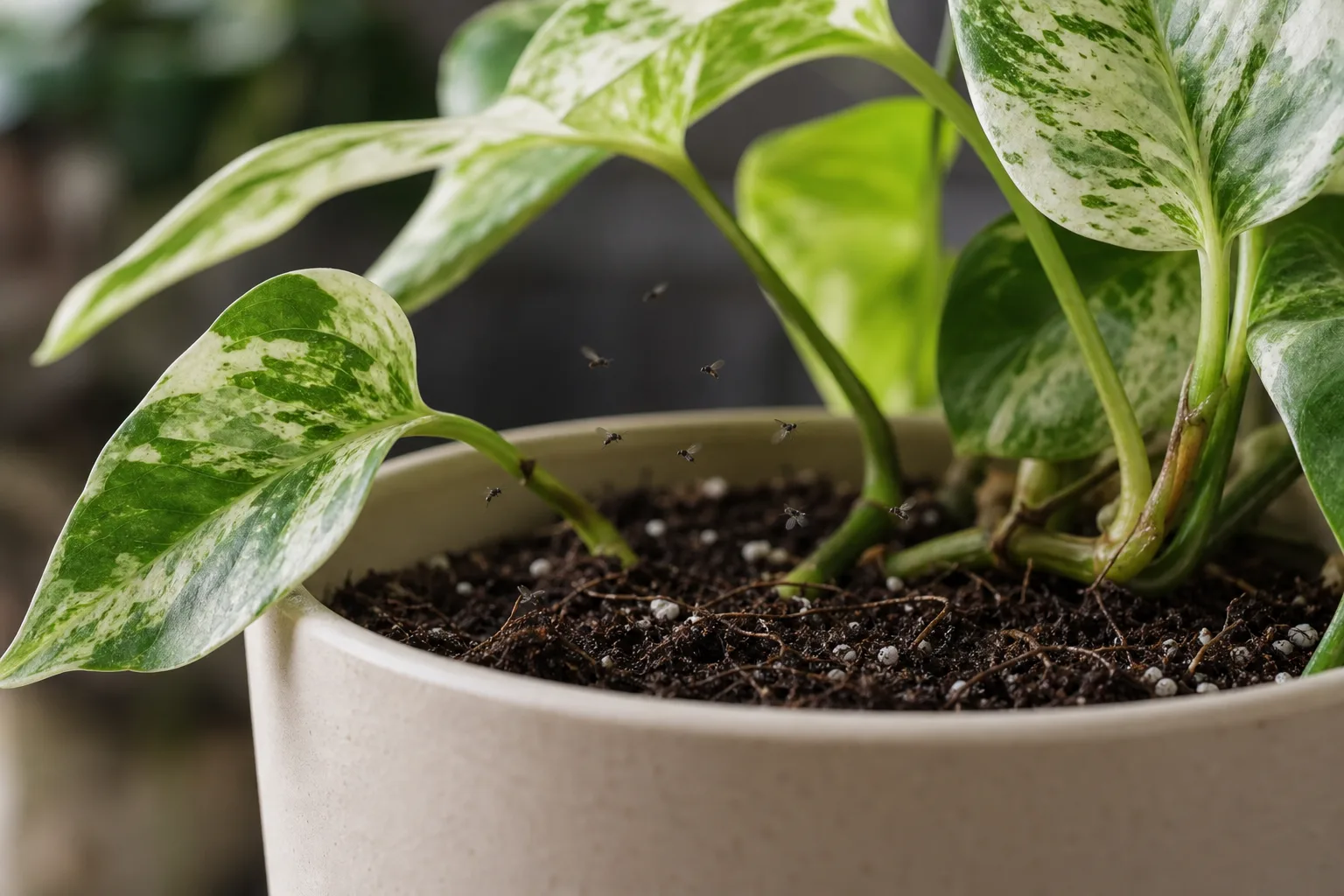 Fungus Gnats on Marble Queen Pothos - visible symptom on the plant