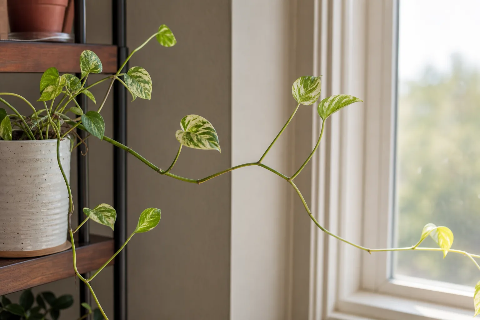 Leggy Growth on Marble Queen Pothos - visible symptom on the plant