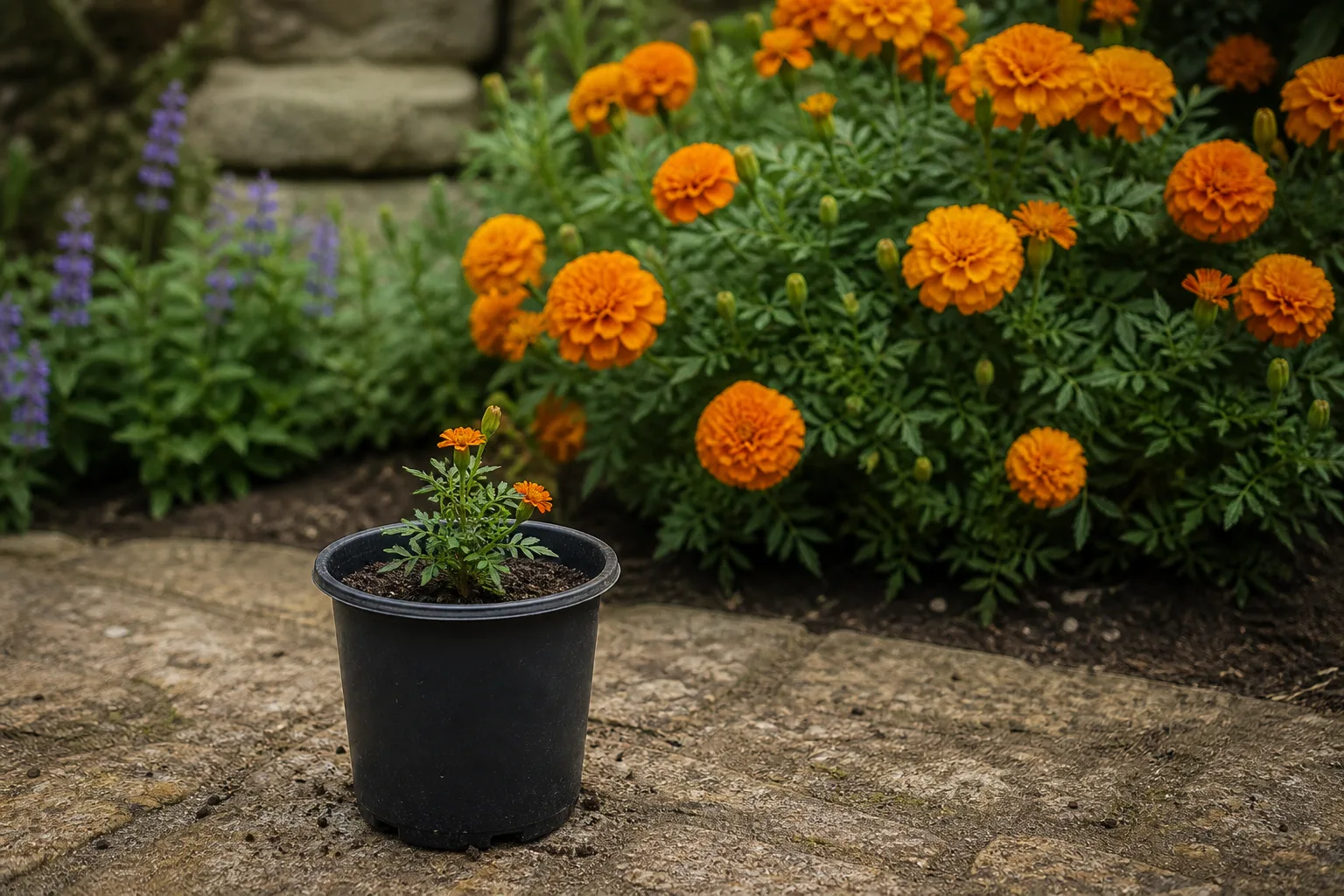 Slow Growth on Marigold - visible symptom on the plant