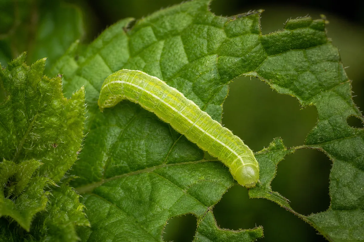 Close-up of Caterpillars on Mint - diagnostic detail