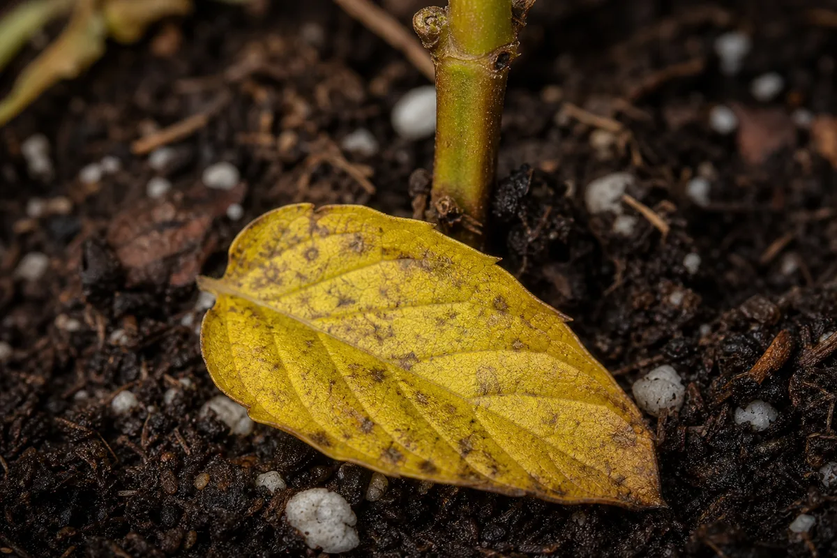 Close-up of Leaf Drop on Mint - diagnostic detail
