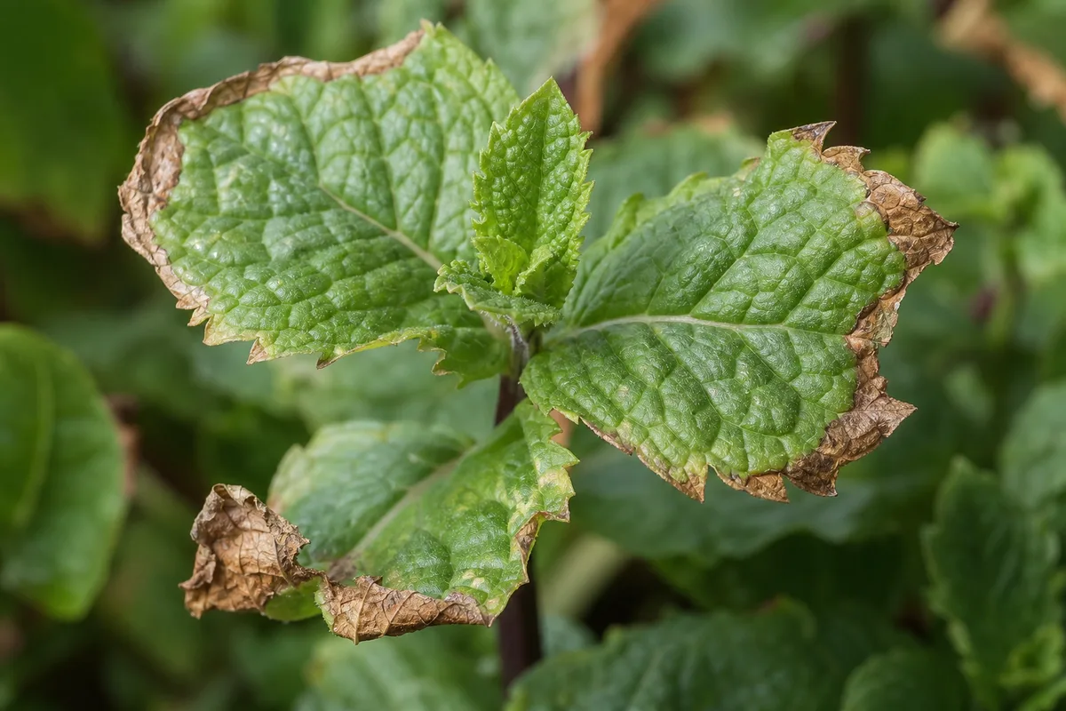 Close-up of Low Humidity on Mint - diagnostic detail