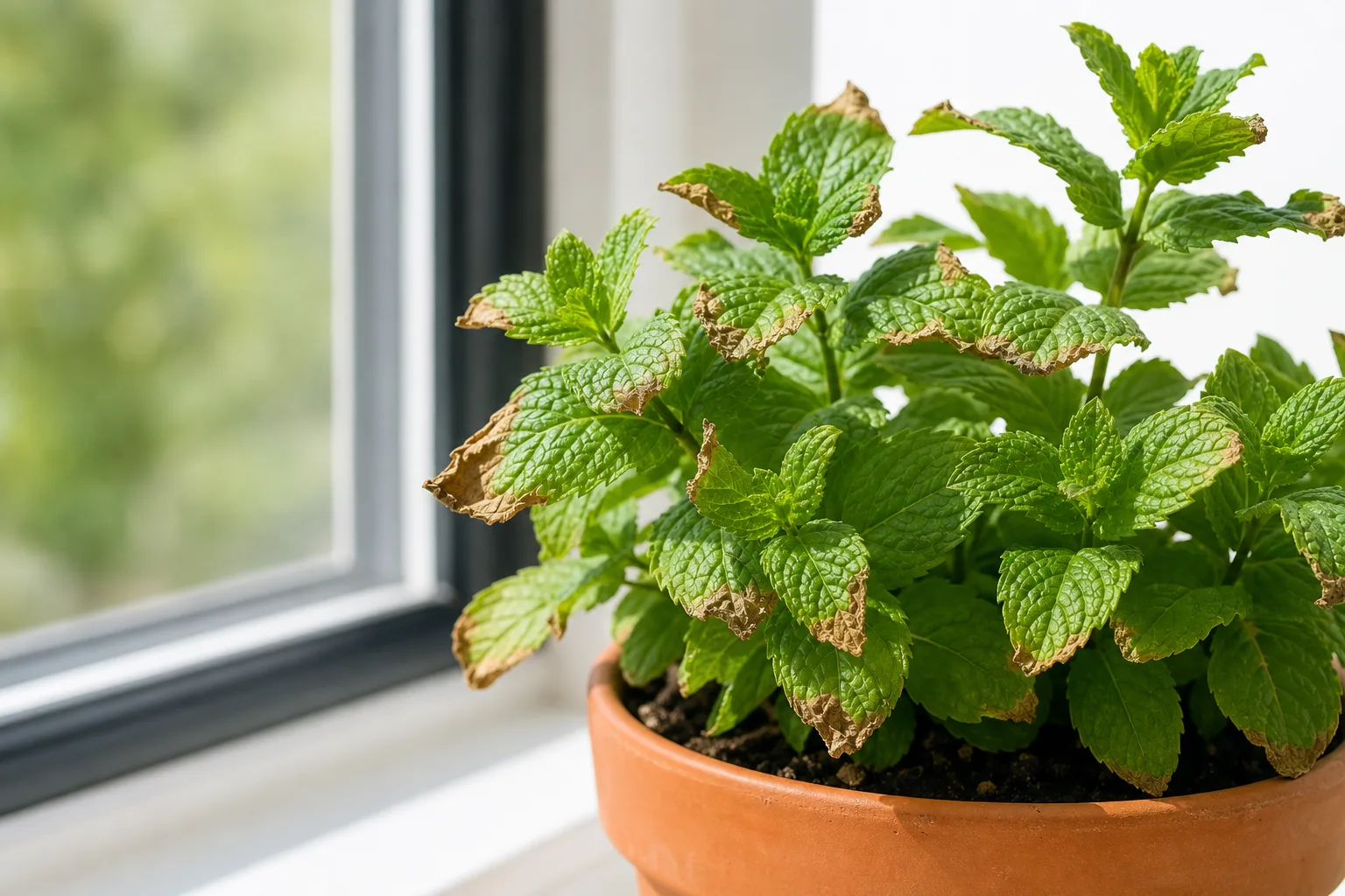 Low Humidity on Mint - visible symptom on the plant