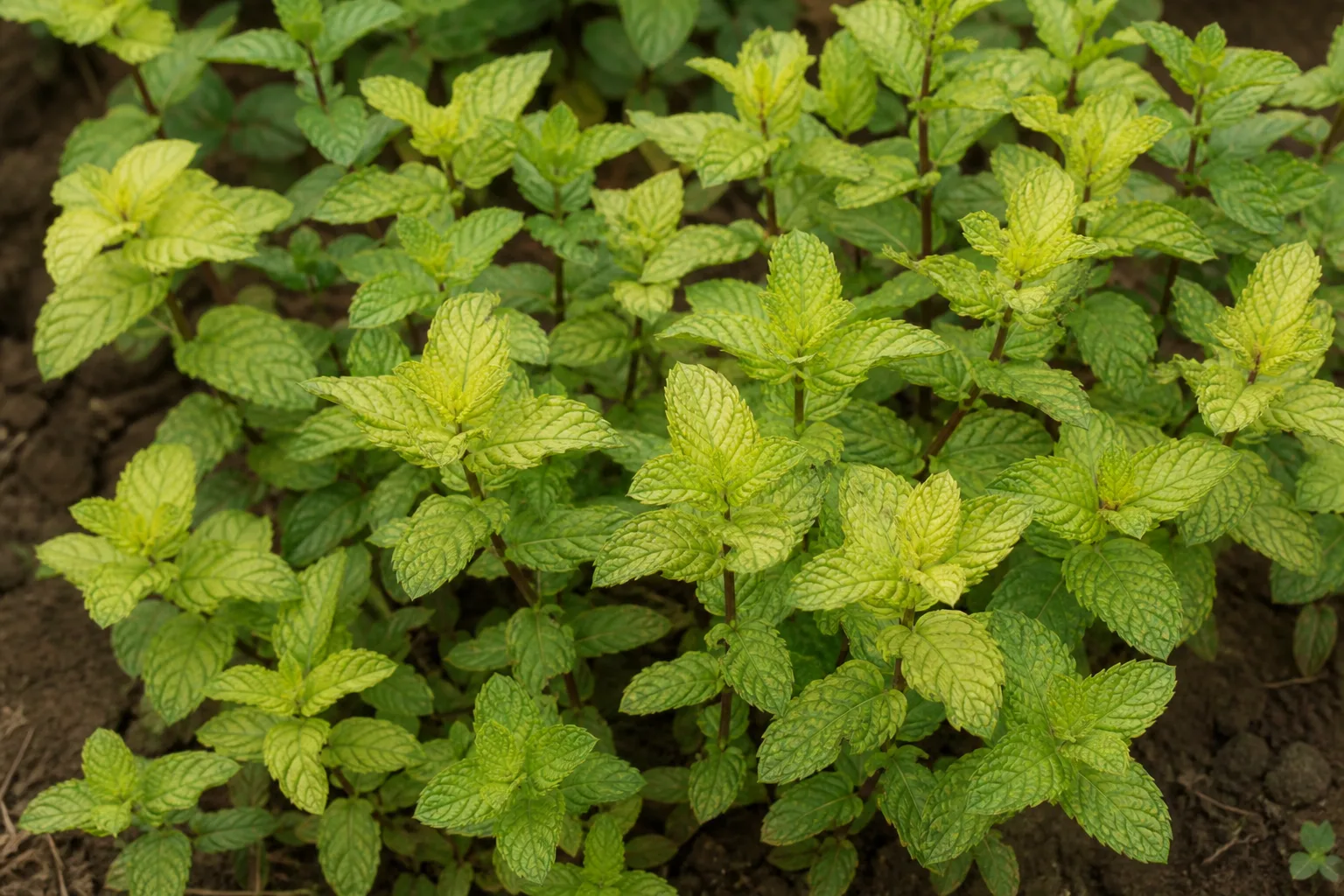 Nitrogen Deficiency on Mint - visible symptom on the plant