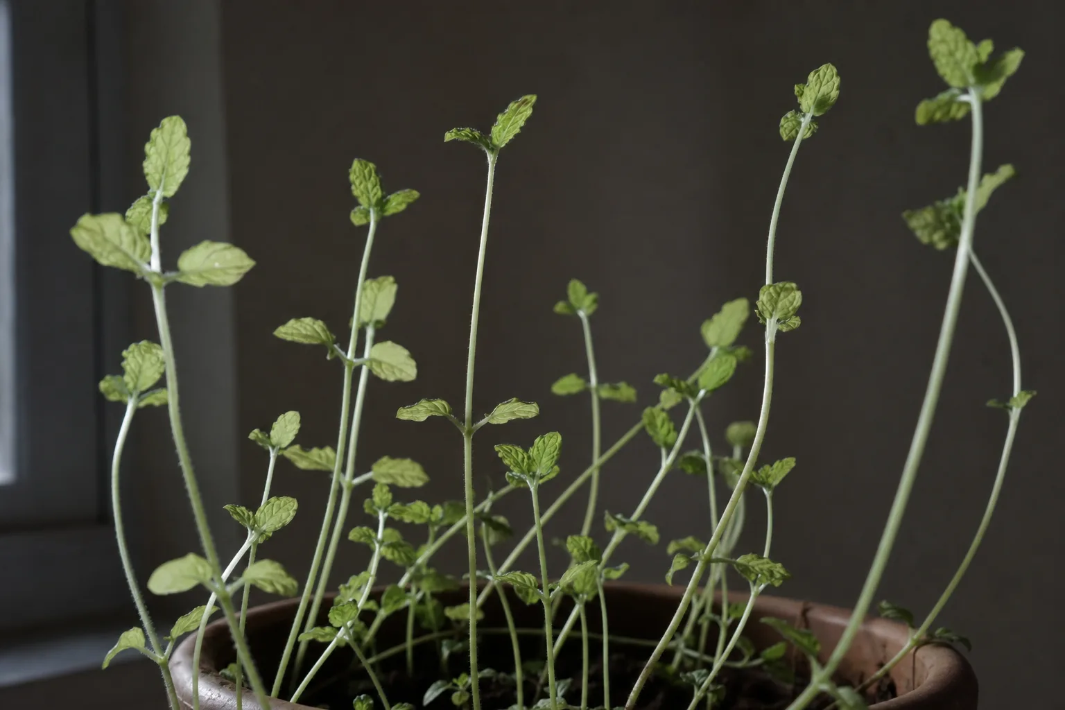 Not Enough Light on Mint - visible symptom on the plant