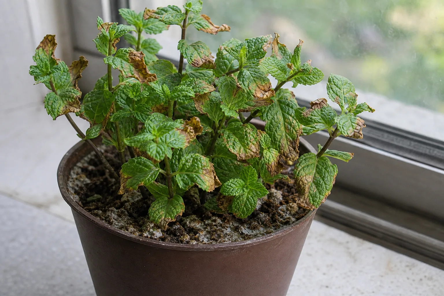 Overfertilization on Mint - visible symptom on the plant