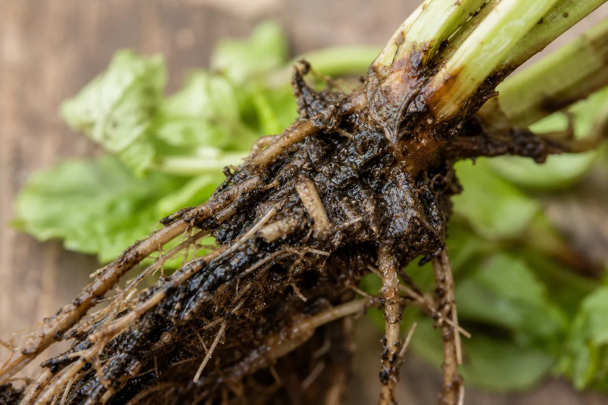 Close-up of Root Rot on Mint - diagnostic detail