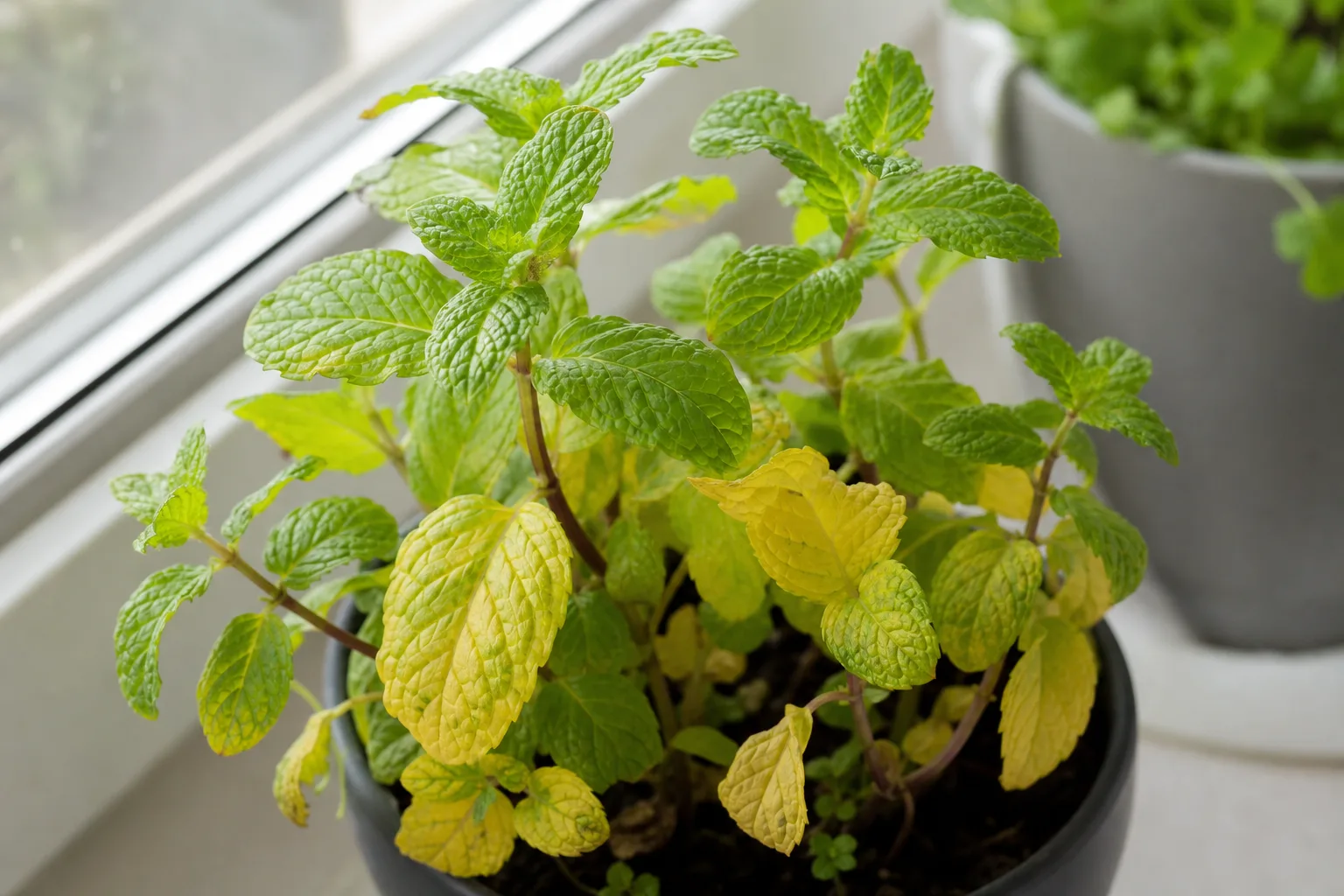Yellow Leaves on Mint - visible symptom on the plant