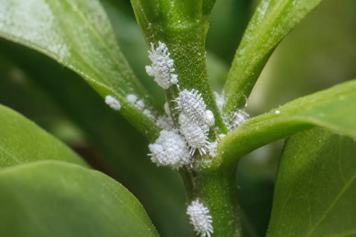 Close-up of Mealybugs on Mogra - diagnostic detail