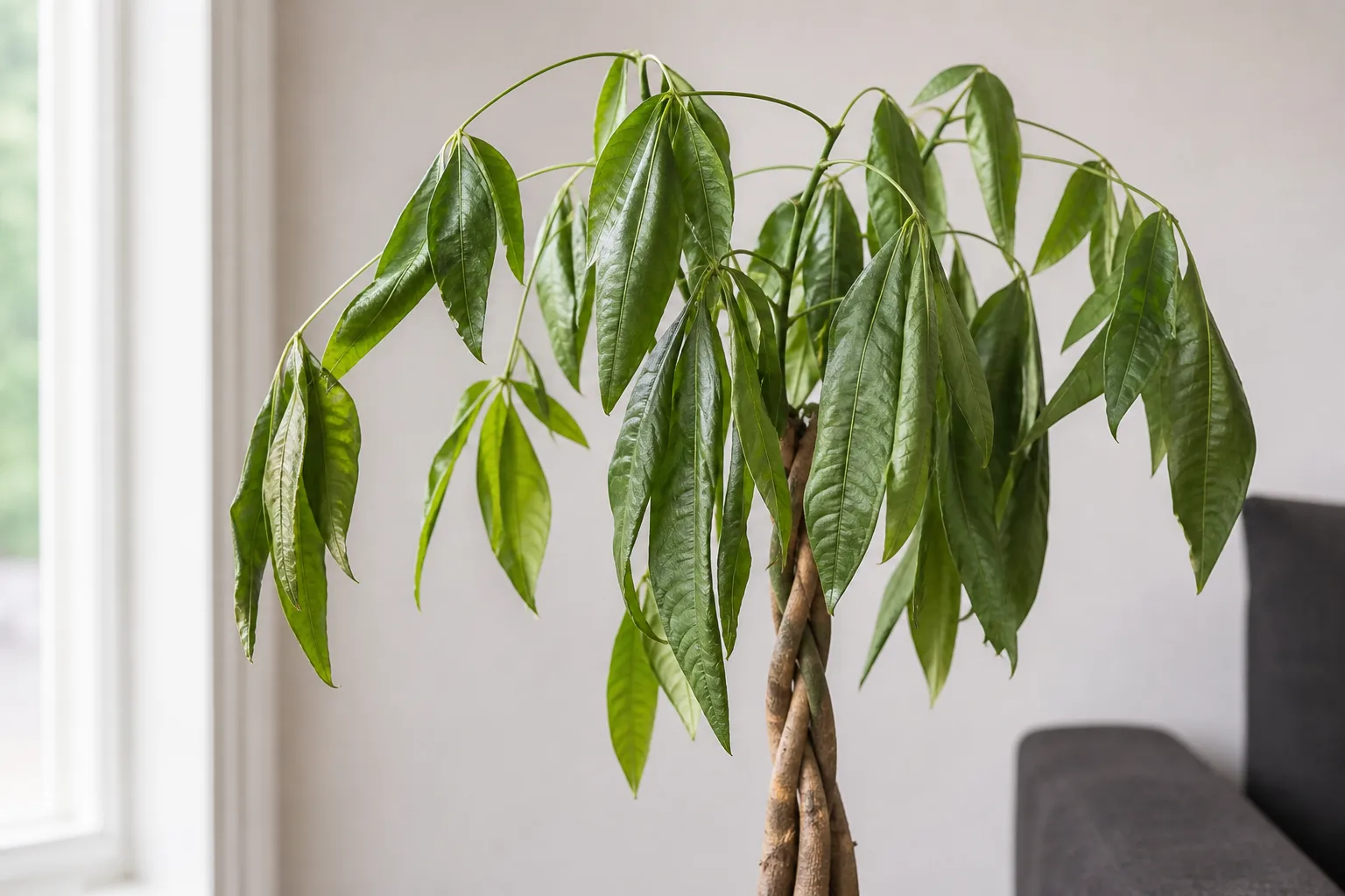 Drooping Leaves on Money Tree - visible symptom on the plant