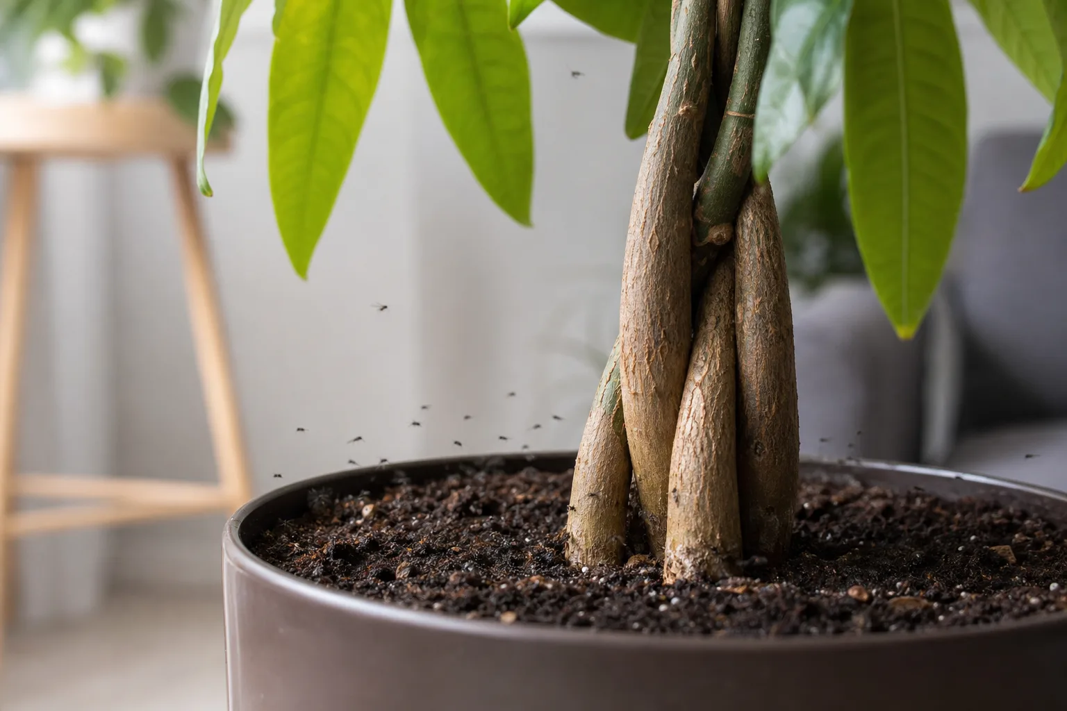 Fungus Gnats on Money Tree - visible symptom on the plant