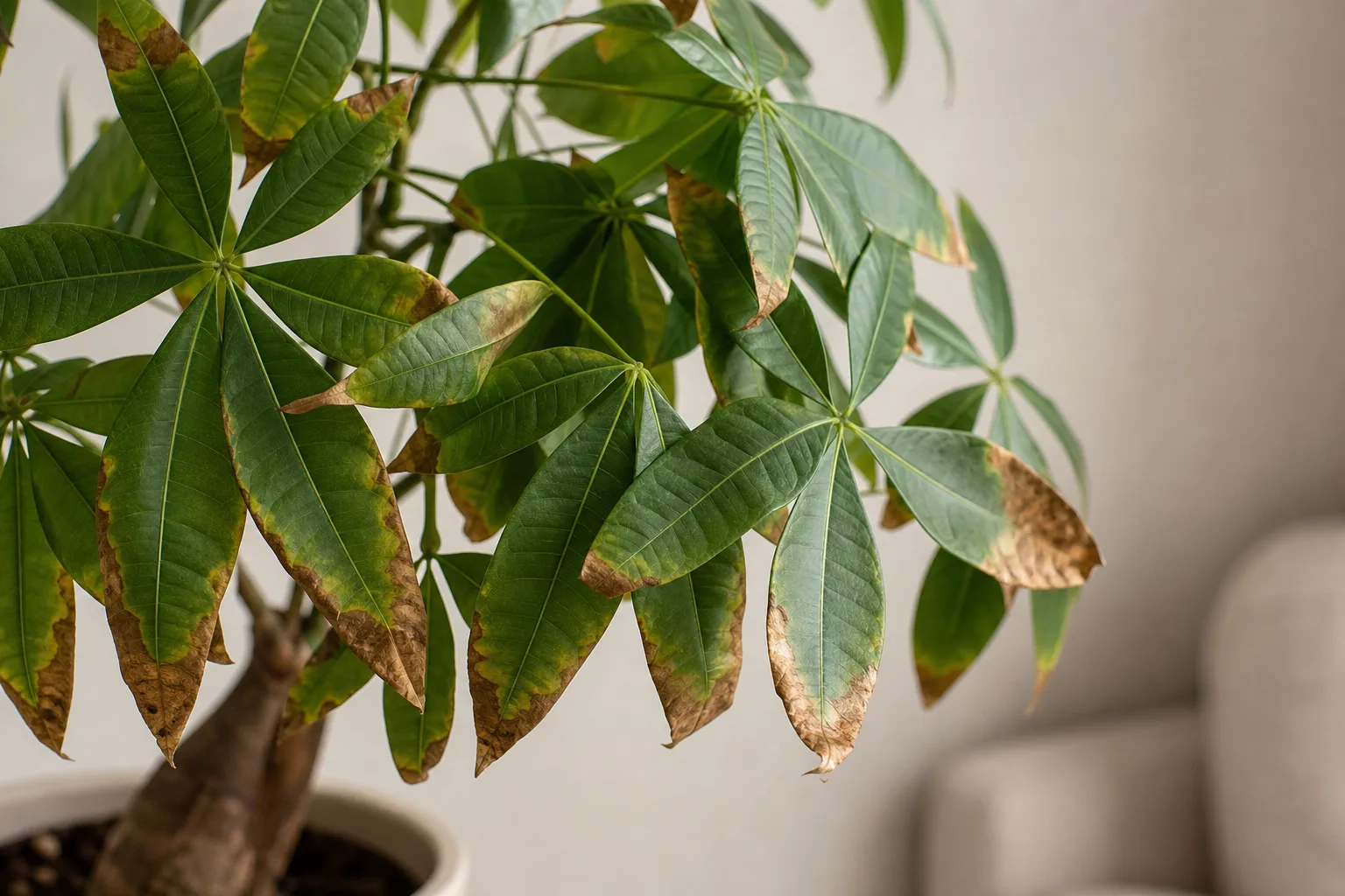 Low Humidity on Money Tree - visible symptom on the plant