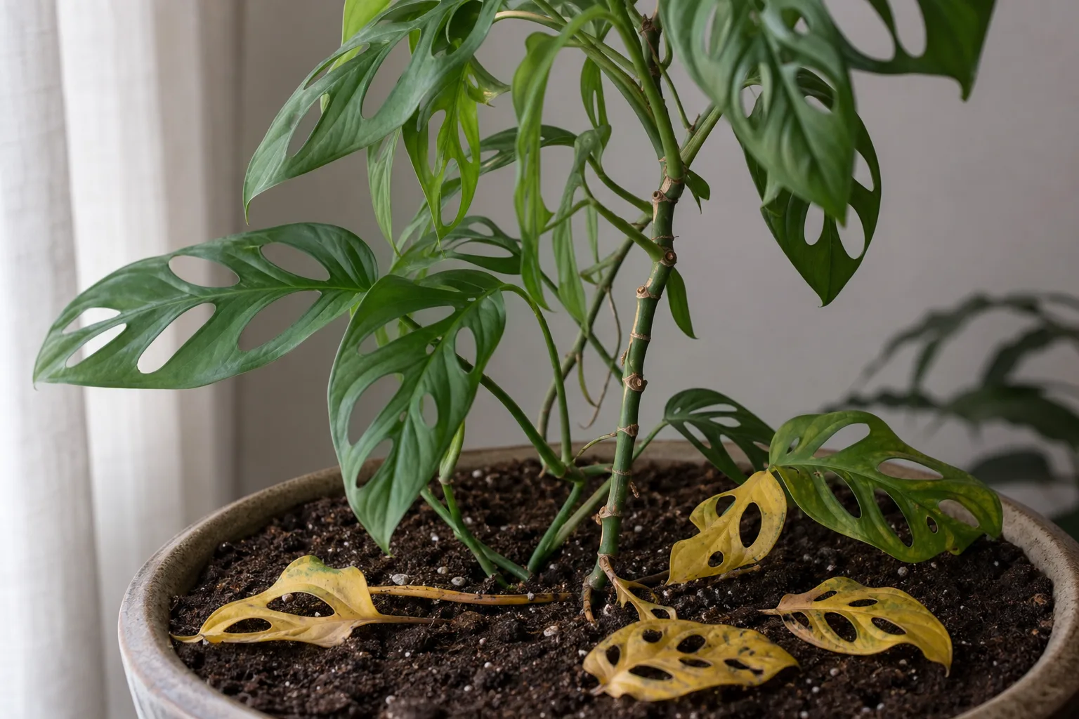 Leaf Drop on Monstera Adansonii - visible symptom on the plant