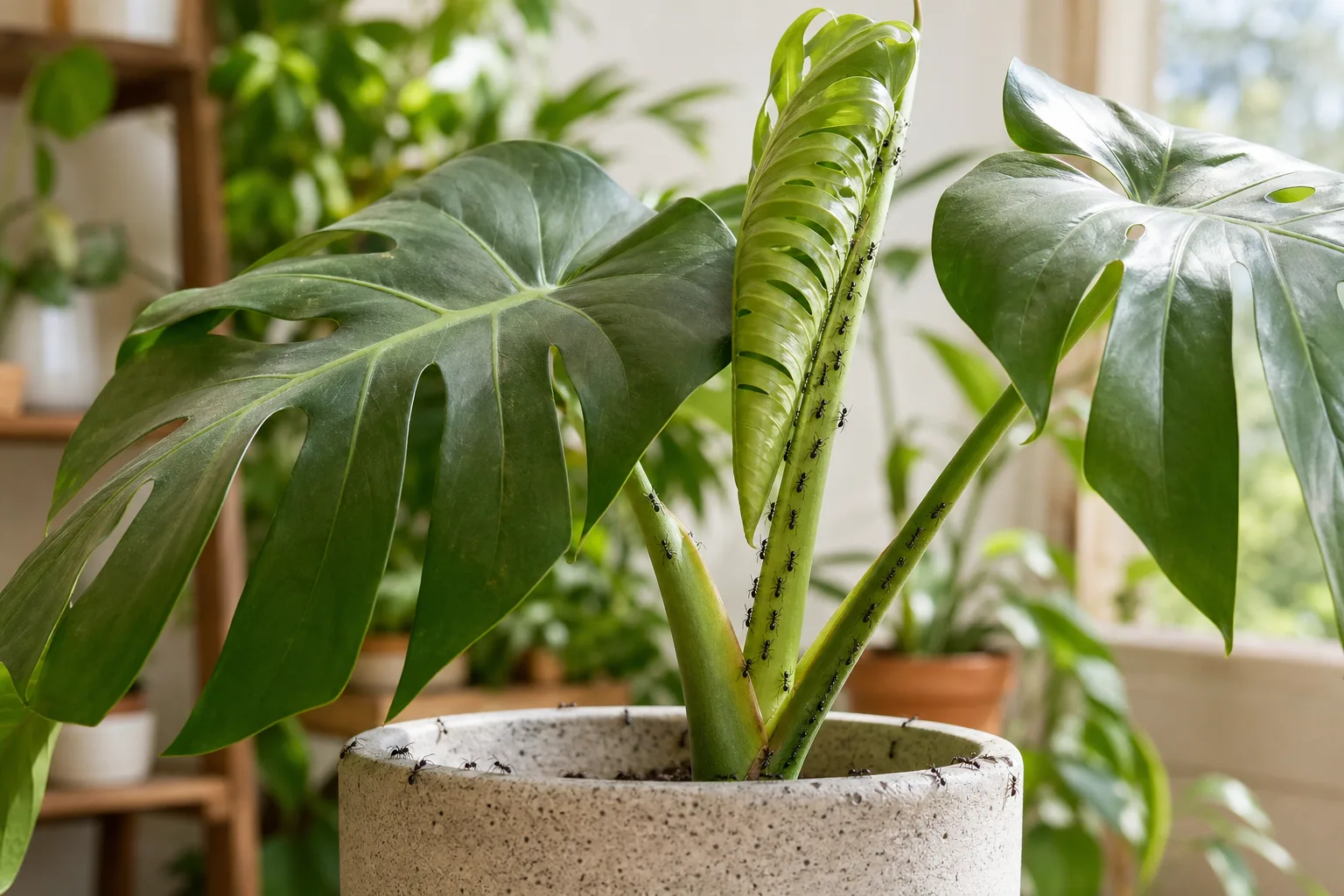 Ants on Plant on Monstera Deliciosa - visible symptom on the plant