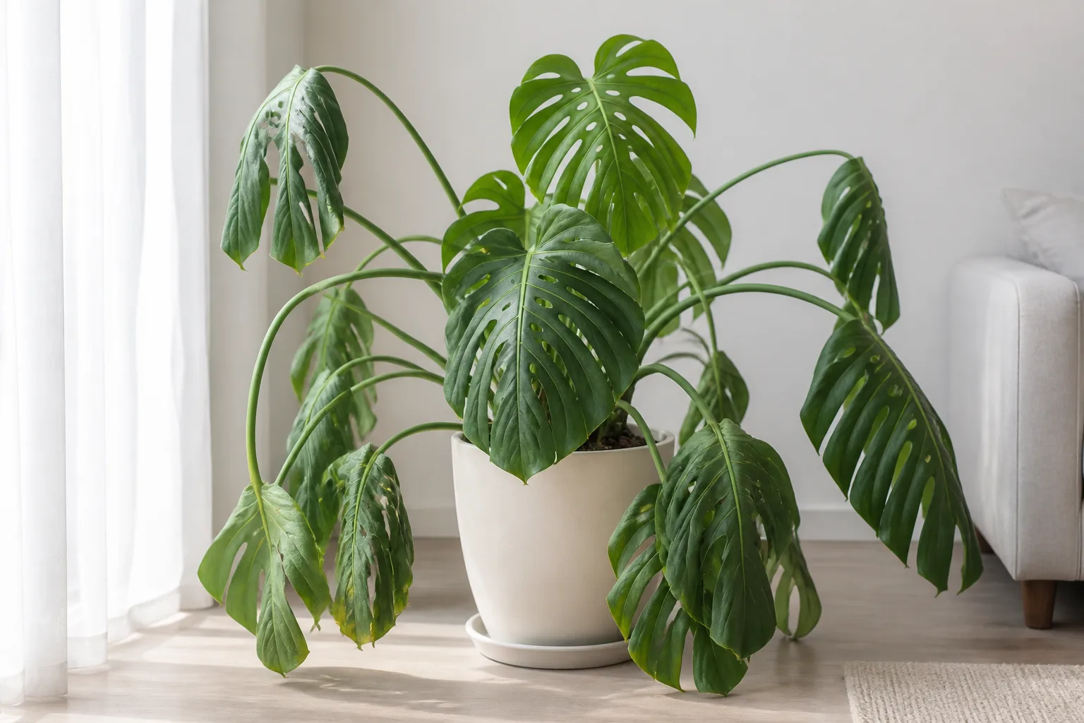 Drooping Leaves on Monstera Deliciosa - visible symptom on the plant