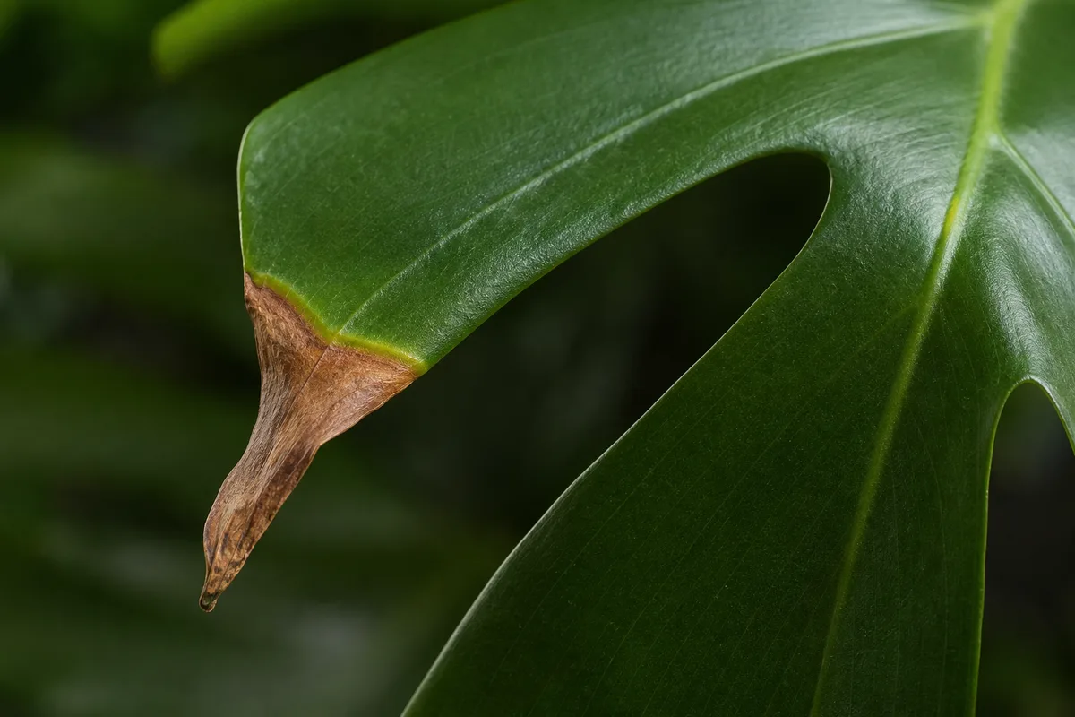 Close-up of Low Humidity on Monstera Deliciosa - diagnostic detail