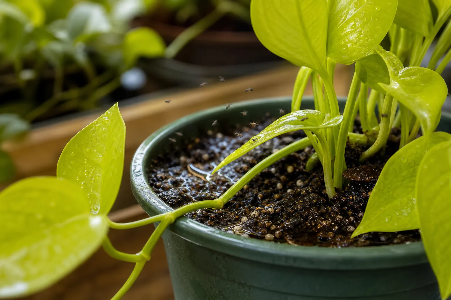 Fungus Gnats on Neon Pothos - visible symptom on the plant