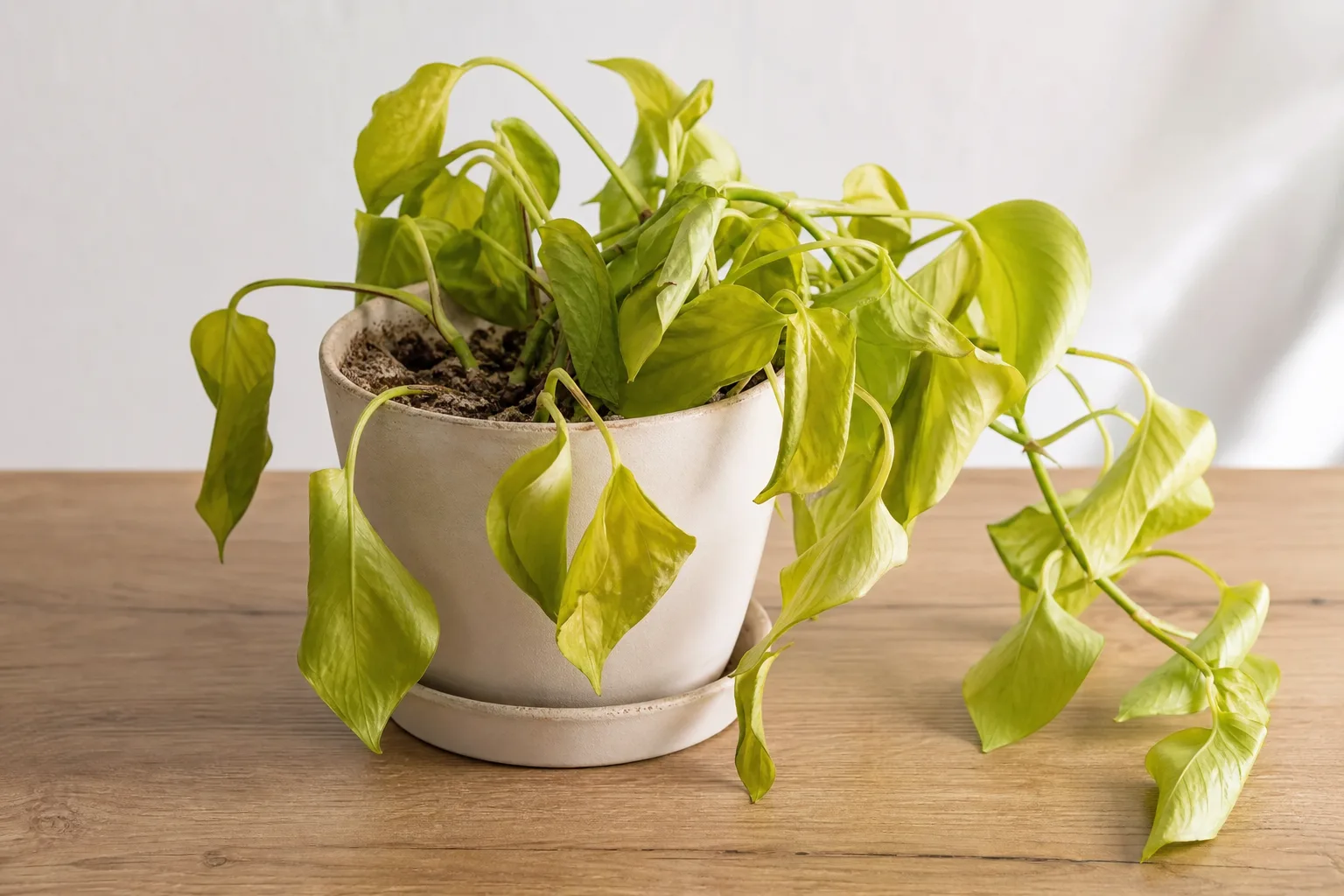 Underwatering on Neon Pothos - visible symptom on the plant