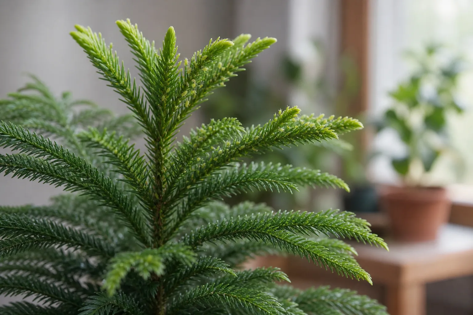 Aphids on Norfolk Island Pine - visible symptom on the plant