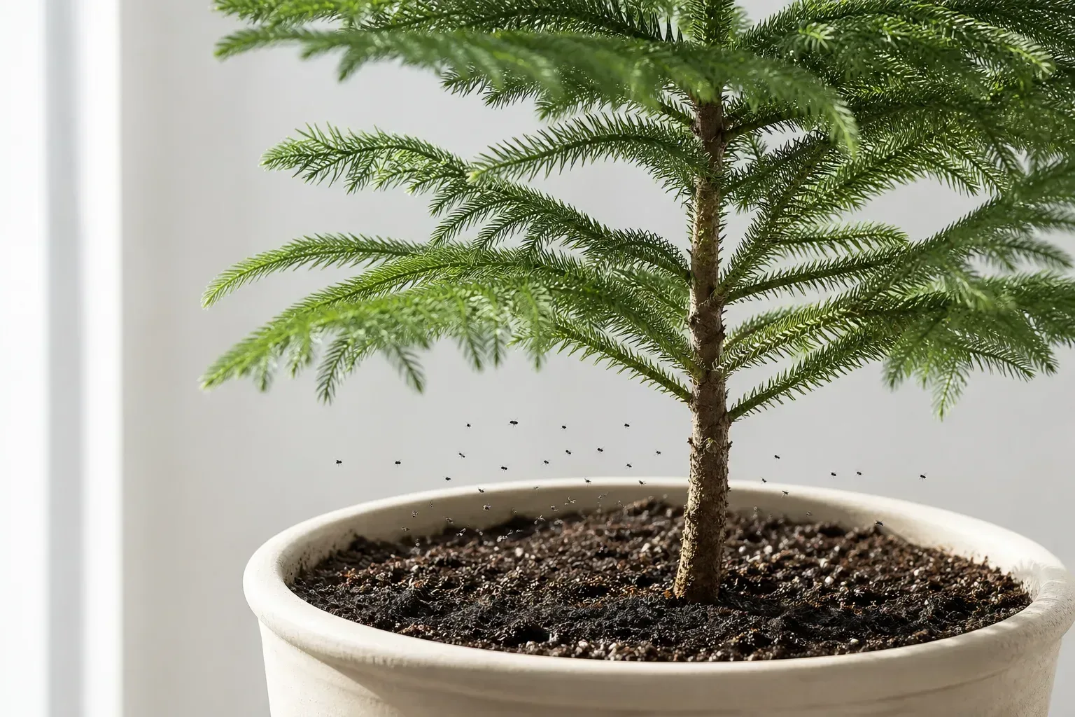 Fungus Gnats on Norfolk Island Pine - visible symptom on the plant