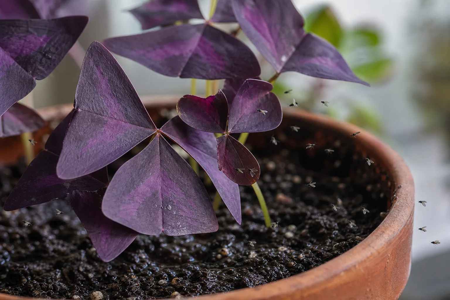 Fungus Gnats on Oxalis Triangularis - visible symptom on the plant