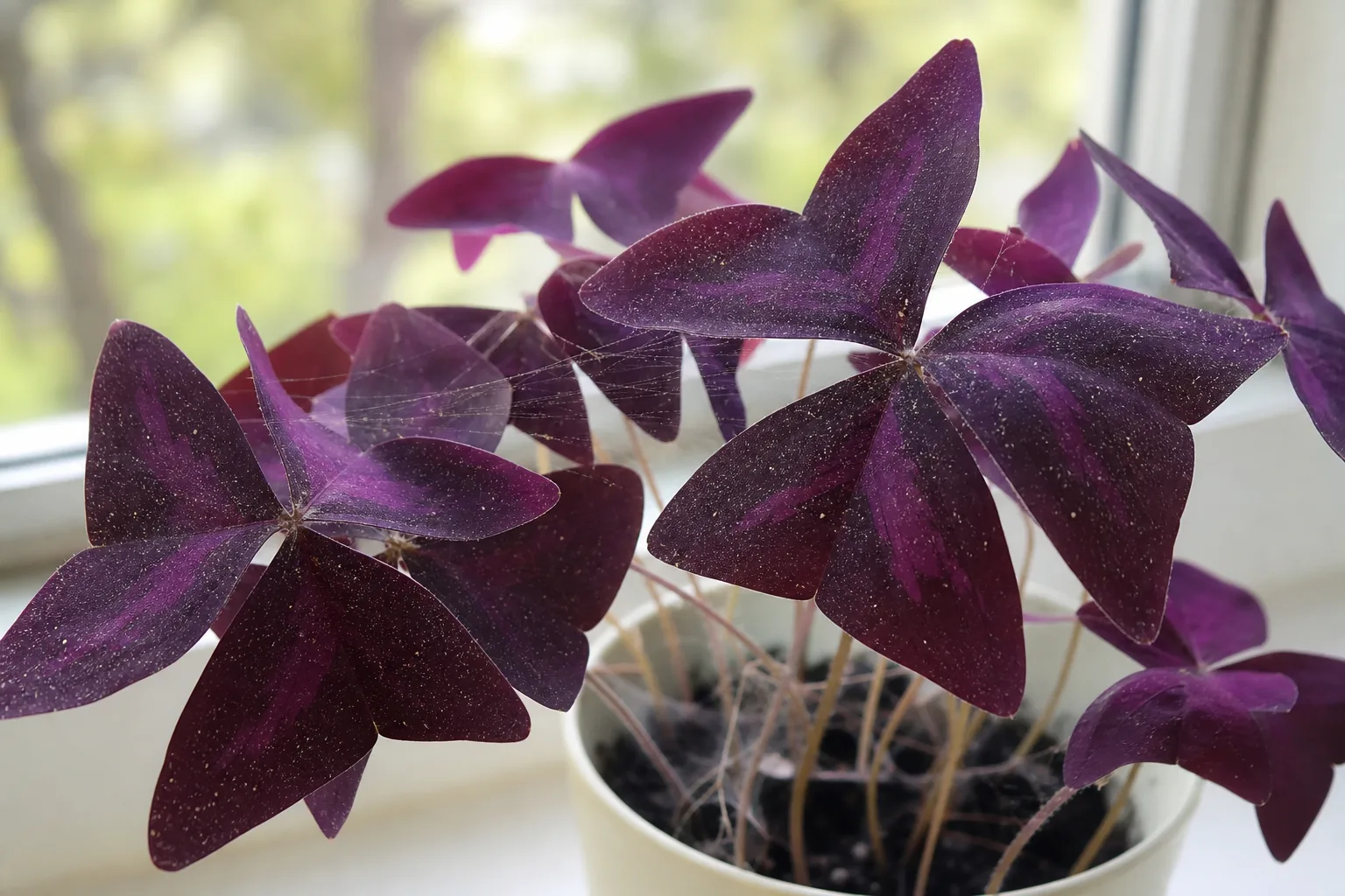 Spider Mites on Oxalis Triangularis - visible symptom on the plant